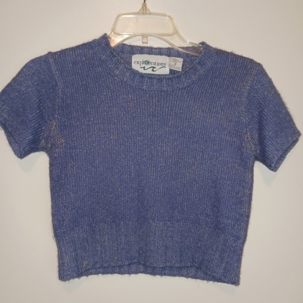 Vintage Explorations Purple Silk Angora Blend Short Sleeve Cropped Sweater Top M